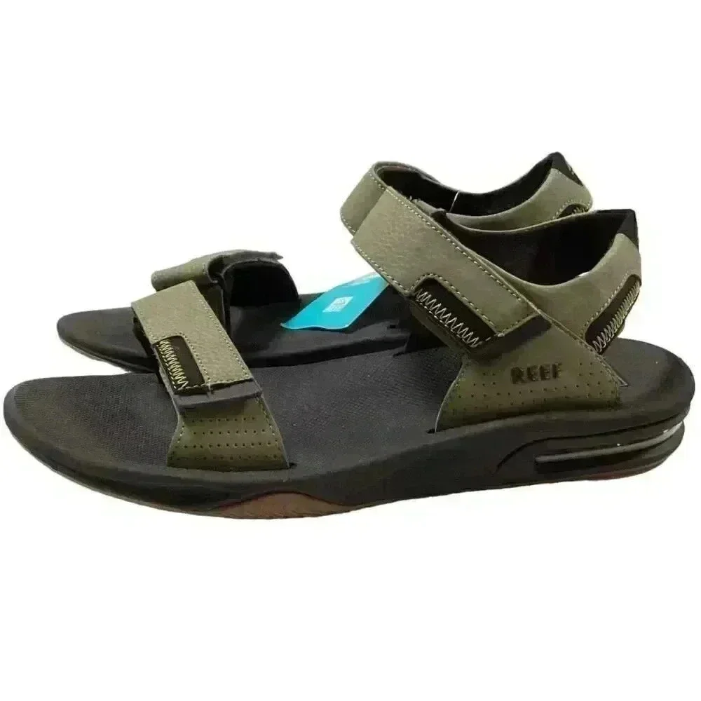 Reef Fanning Baja Mens 13 Strap Sandals Green Olive Faux Leather Vegan NEW